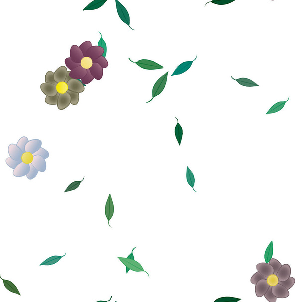 vector illustration of summer flowers petals with leaves, floral background - Vector, Image