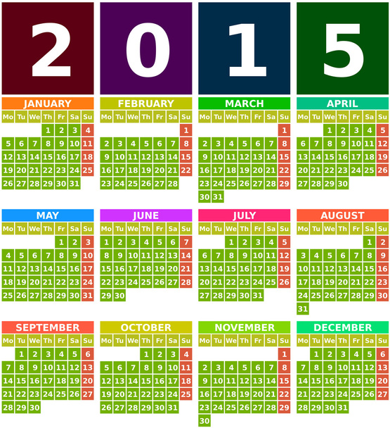 farbiger Kalender 2015 im flachen Design mit einfachen quadratischen Symbolen - Vektor, Bild
