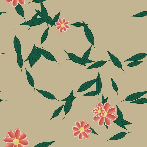 flowers with leaves seamless background, vector illustration - Вектор,изображение