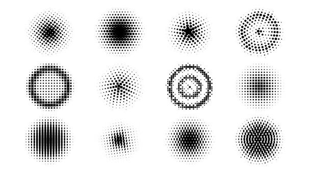 Conjunto de círculos de meio-tom. Pontos meio-tom gradiente círculo. Elementos de design meio-tom. Ilustração. - Foto, Imagem