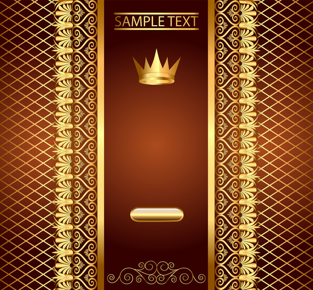 brown background for invitation gold pattern and crown - Vector, Image