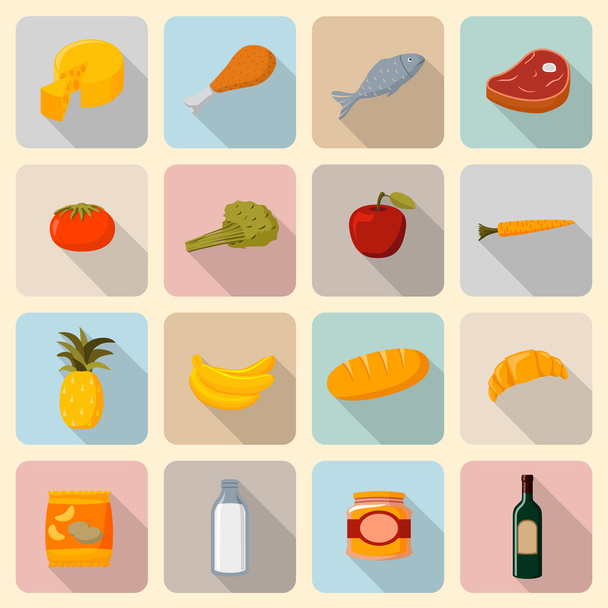 supermarkt voedingsmiddelen icons set - Vector, afbeelding