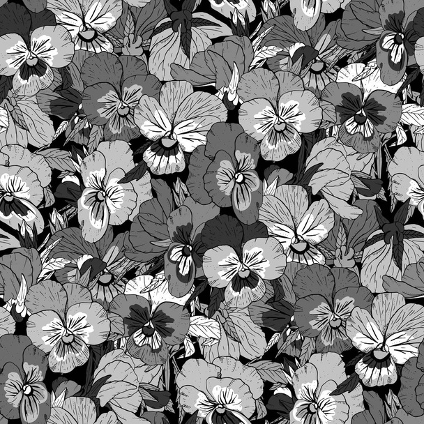 Monochrome gris motif floral sans couture avec des fleurs pansy dessinées à la main sur fond blanc. Vecteur de stock - Vecteur, image