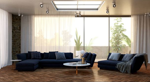 Large luxury modern bright interiors Living room mockup illustration 3D rendering computer digitally generated image - Фото, зображення