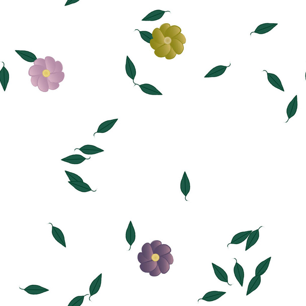 kwiaty z liśćmi bezszwowe tło, wektor ilustracja - Wektor, obraz