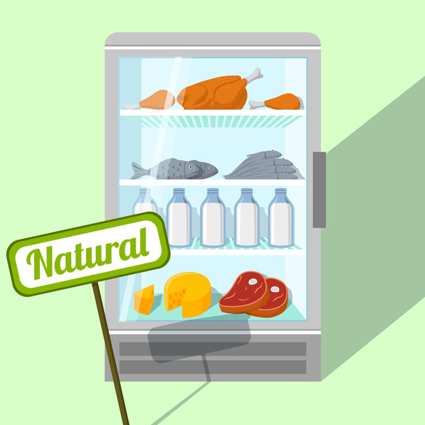natuurlijke voedingsmiddelen in koelkast - Vector, afbeelding