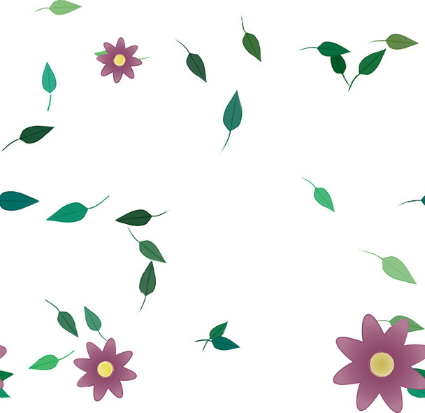 illustrazione vettoriale di fiori estivi petali con foglie, sfondo botanico - Vettoriali, immagini