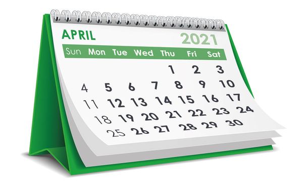 Апрель 2021 Календарь изолирован на белом фоне - Вектор,изображение