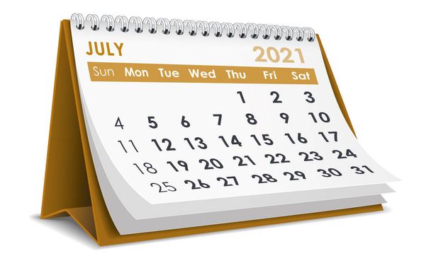Ιούλιος 2021 Ημερολόγιο απομονωμένο σε λευκό φόντο - Διάνυσμα, εικόνα