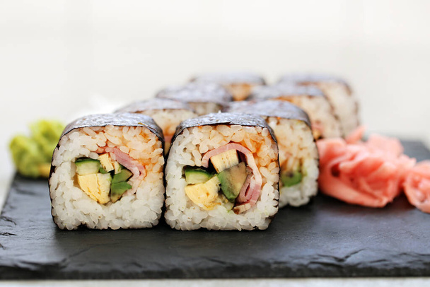 Food. Delicious sushi on the table - Φωτογραφία, εικόνα