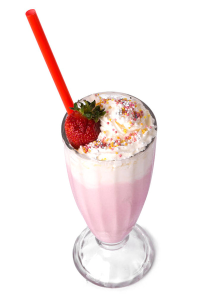Delicious strawberry milkshake on a white background - Photo, Image