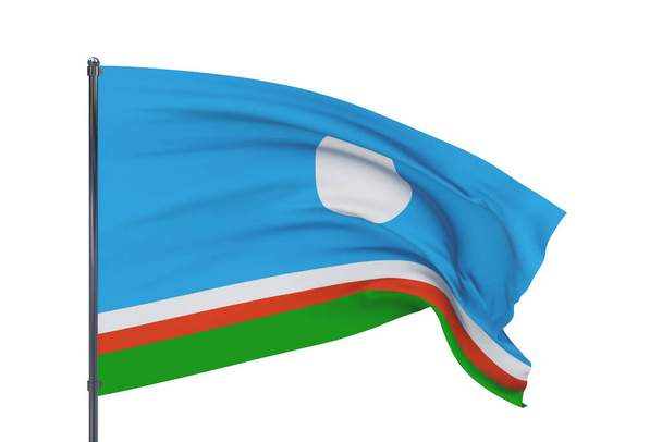 サハ共和国の旗。白地に隔離された3Dイラスト。ロシア連邦の主題の旗. - 写真・画像