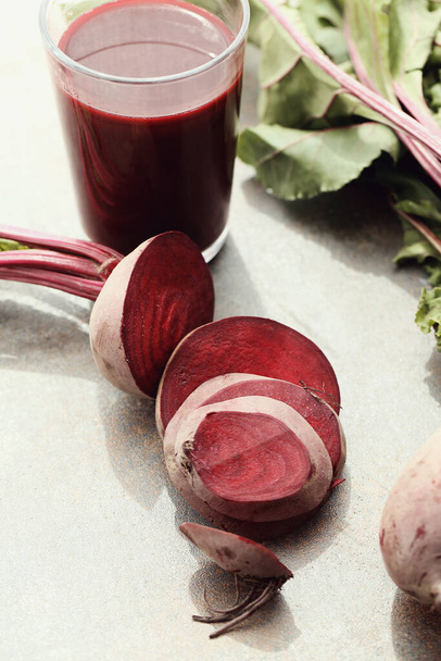 Vegetable, fresh. Beetroot juice on the table - Photo, Image