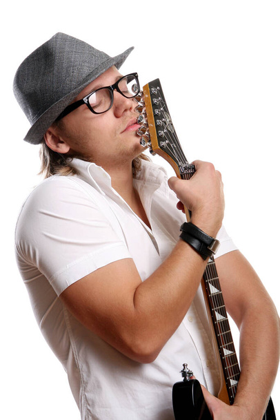 young attractive man with guitar - Φωτογραφία, εικόνα