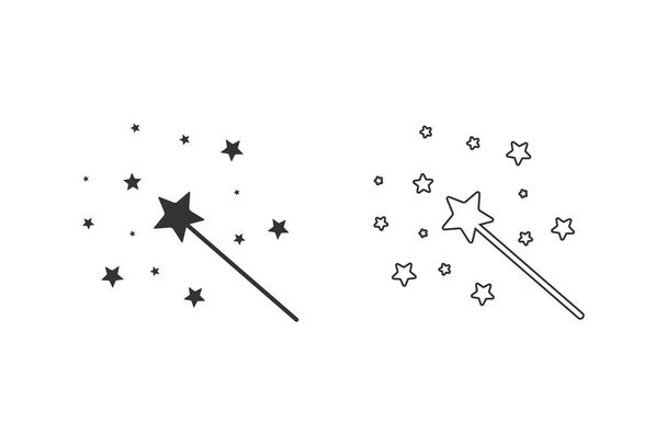 Ícone de linha de varinha mágica vetorial definido com brilho de estrela - Vetor, Imagem