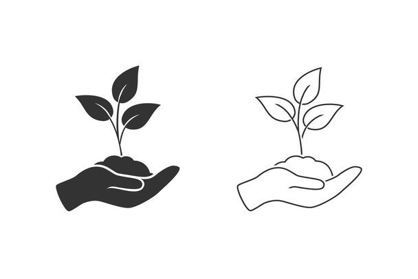 Leaf and hand, care nature line icon set vector - Vector, Image