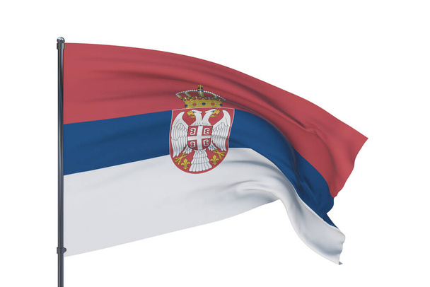 Illustrazione 3D. Sventolando bandiere del mondo - bandiera della Serbia. Isolato su sfondo bianco. - Foto, immagini
