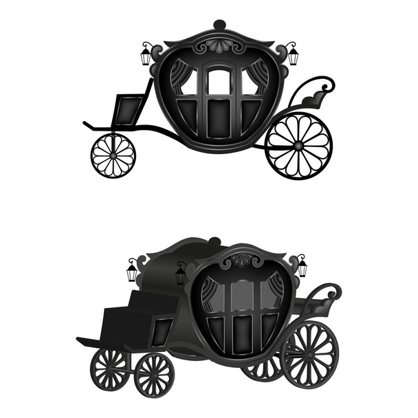 isolierter schwarzer Wagen. alte gotische Kutschenillustration. Halloween-Element - Vektor, Bild