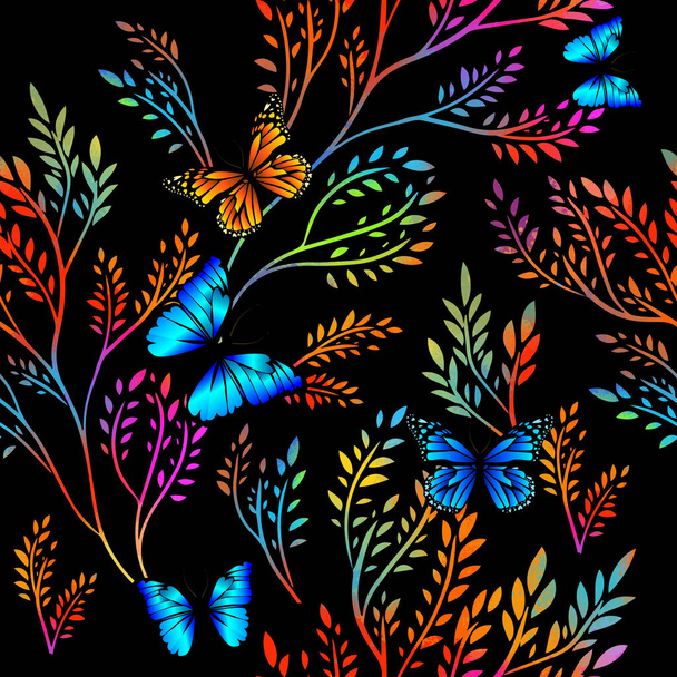 Papillons volants bleus en aquarelle. Techniques mixtes. Vecteur - Vecteur, image