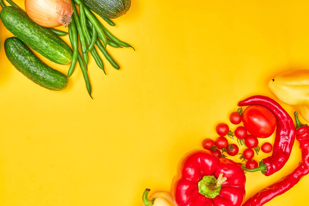 vegetables on yellow background, copy space - Photo, Image