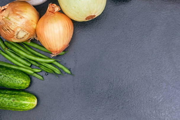 vegetables on the black table, MOCKUP, copy space one - Photo, Image