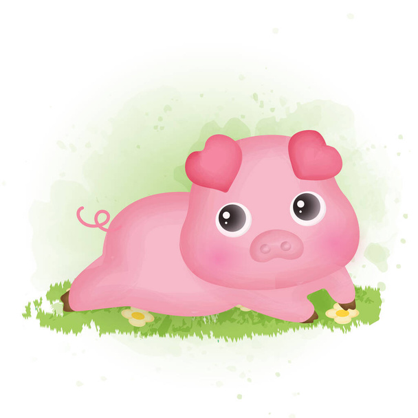 Hand drawn Cute pig cartoon. - Vektor, Bild
