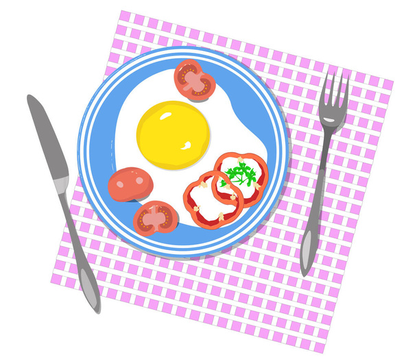シンプルなサラダで目玉焼き。古典的な朝食イラスト - ベクター画像