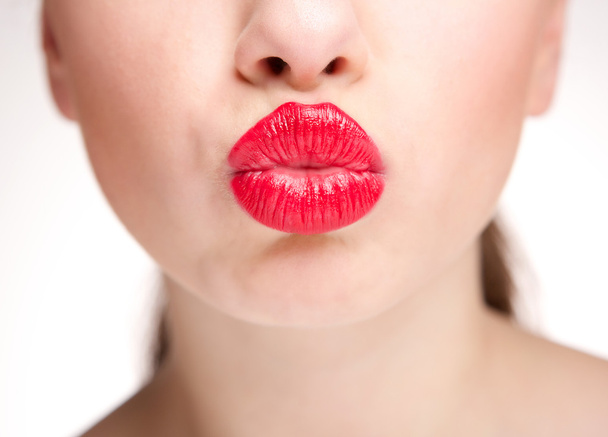 Woman kissing with sexy red lips - Photo, Image