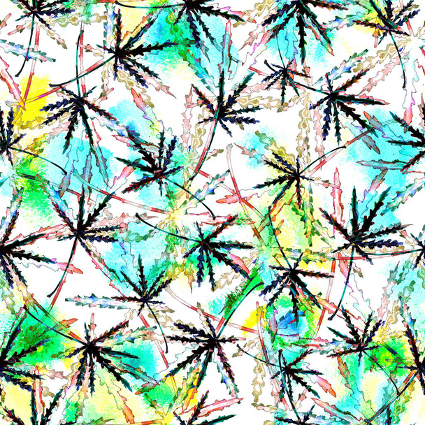 Cannabis leaves seamless Watercolor pattern - Photo, image