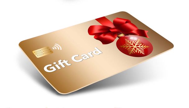 A gold Christmas gift card is seen on a white background - Photo, Image