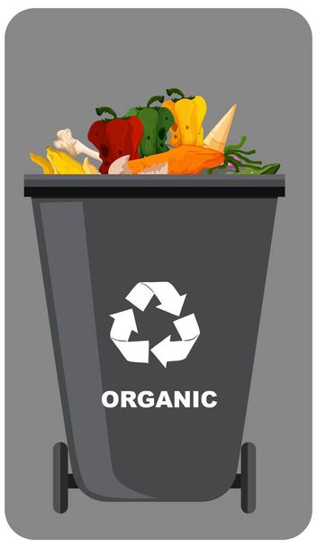 Corbeilles noires avec symbole de recyclage sur fond gris illustration - Vecteur, image
