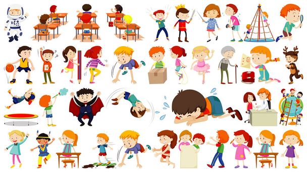 Conjunto de crianças bonitos desenho animado personagem ilustração - Vetor, Imagem