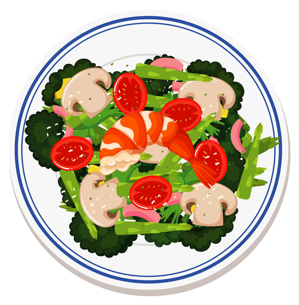 Aerial view of food on plate illustration - Vector, Image