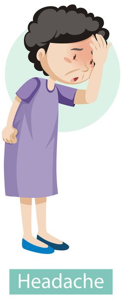 Мультфильм персонаж с симптомами головной боли иллюстрации - Вектор,изображение