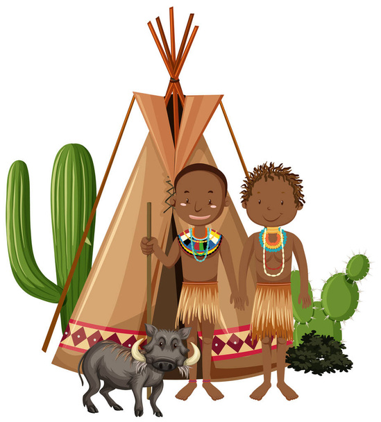 Tribus africanas familia aislada ilustración - Vector, imagen