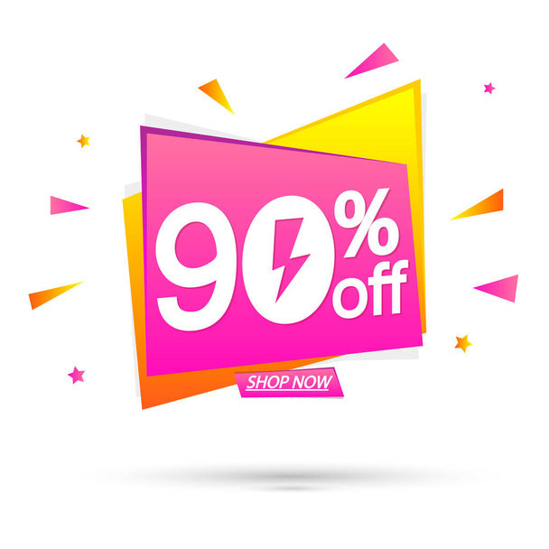 Sale 90% off, banner design template, discount tag, special offer, end of season, vector illustration - Vector, Image