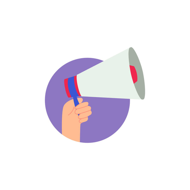 vector illustration hand holding megaphone isolated in square - Vector, Image