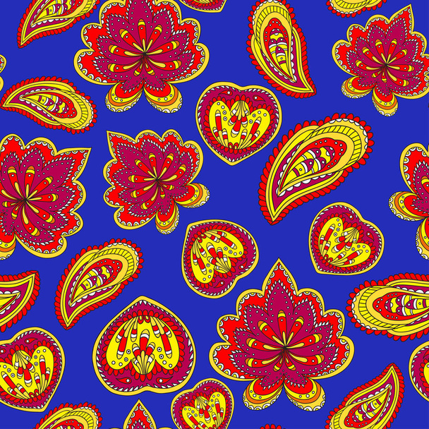 Abstract colorful ornamental pattern with paisley floral elements - Vektör, Görsel