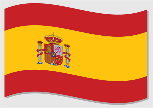 Прапор Іспанії Векторна графіка. Розмахуючи ілюстрацією іспанського прапора. Прапор Іспанії у вітрі символізує свободу і незалежність.. - Вектор, зображення
