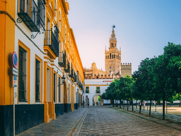 SEVILHA, SPAIN - Jul 30, 2020: Street view of downtown in Seville city, Spain - Photo, image