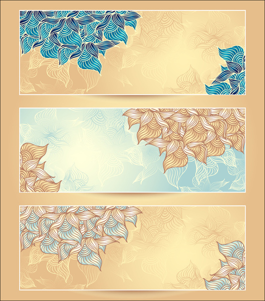 Set Abstract floral banners with flowers shells seaweed - Vector, Image