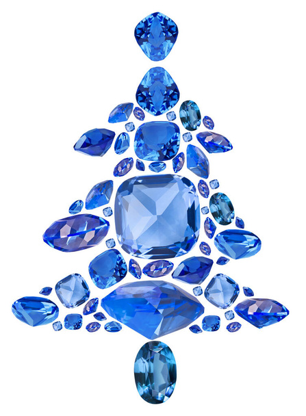 Tanne aus blauen Saphir-Edelsteinen isoliert auf weißem Hintergrund - Foto, Bild
