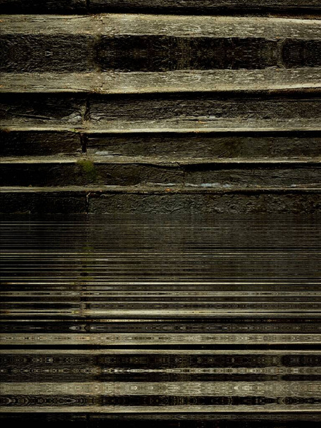 minta a hagyományos kézzel készített fából készült lépcsőn feketén korral és időjárással - Fotó, kép