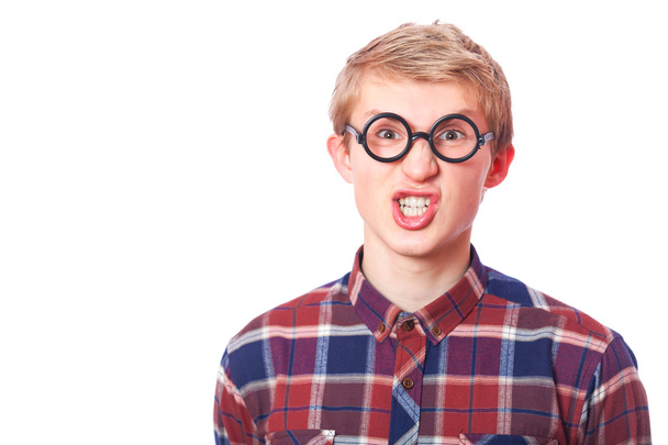 Young teen boy in nerd glasses. - Фото, изображение