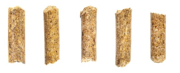 Collage wood pellets  isolated white background. natural pile of wood pellets. organic biofuels texture. Alternative biofuel from sawdust. The cat litter. pile of compressed wood pellets. - Φωτογραφία, εικόνα
