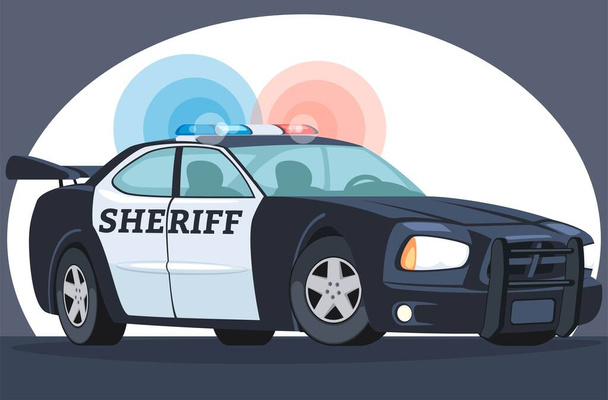 Fashionable modern sheriff police car for chasing and dispersing street racing and speed pursuit. Black and white car coloring. Cartoon illustration. - Vector, Image