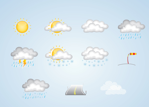 ikony pogody - słonecznie, zachmurzenie, deszcz, śnieg i więcej - Wektor, obraz