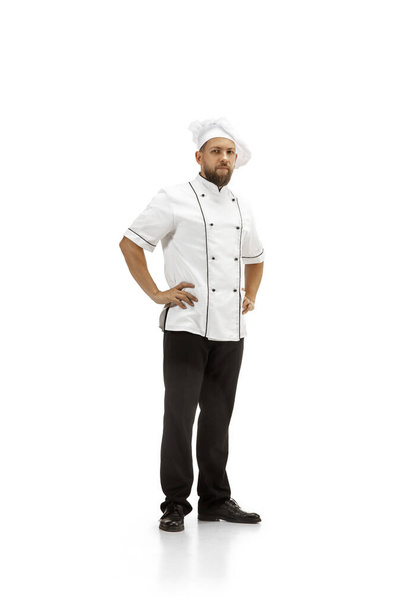 Cooker, chef, baker in uniform isolated on white background, gourmet. - Foto, afbeelding