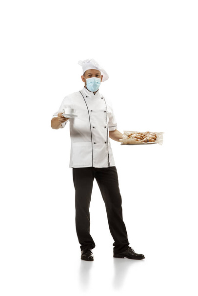 Cooker, chef, baker in uniform isolated on white background, gourmet. - Фото, зображення