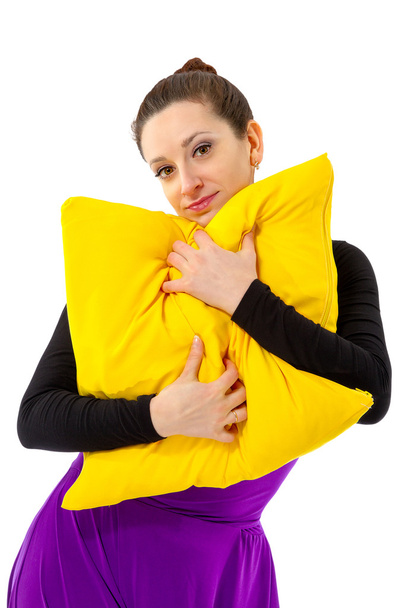 woman with cushions on a white background - Foto, immagini